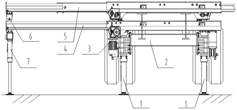 Automatic leveling and supporting device for trailer carriage body of snow wax truck