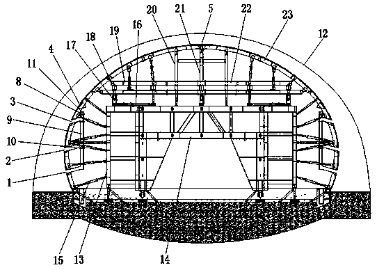 Second-liner branch warehouse pouring construction equipment for large-section tunnel and construction method