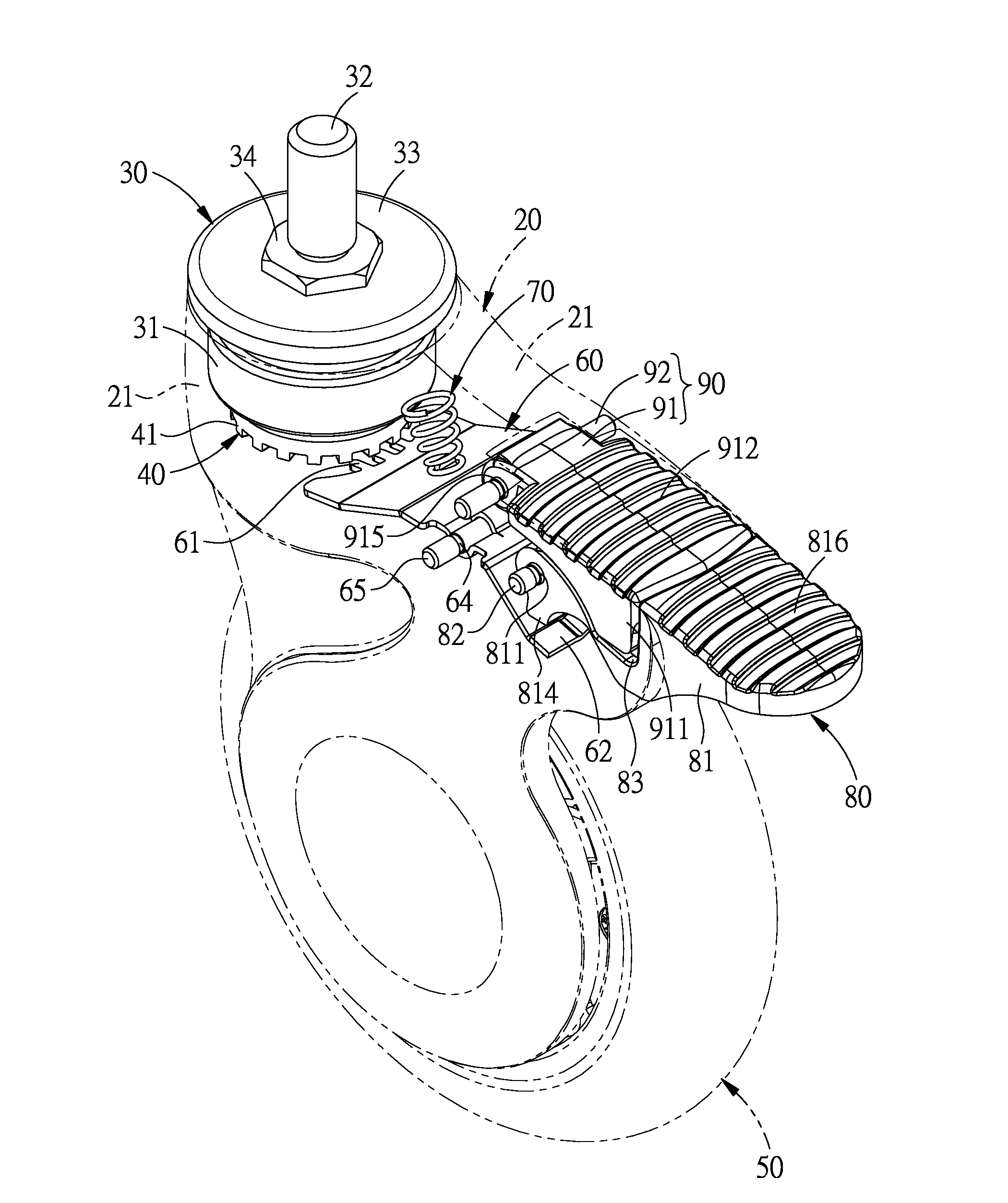 Castor with separate brake device and brake release device