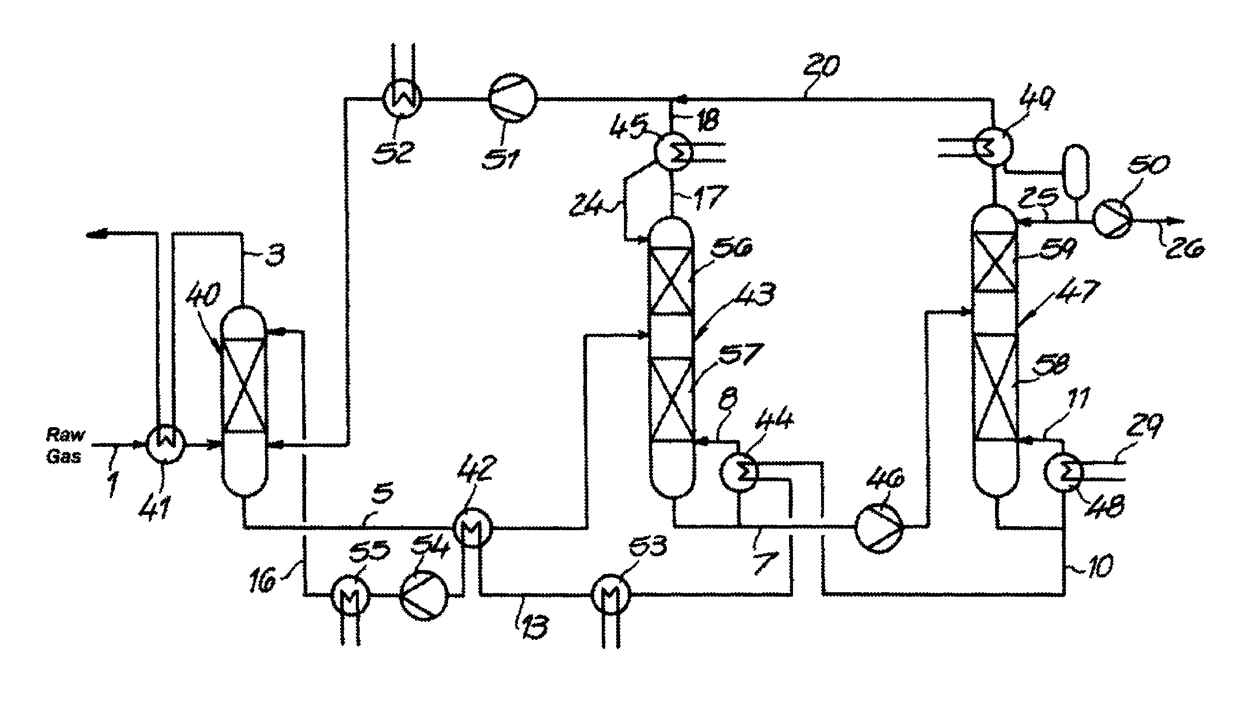 Method for purifying gases and obtaining acid gases