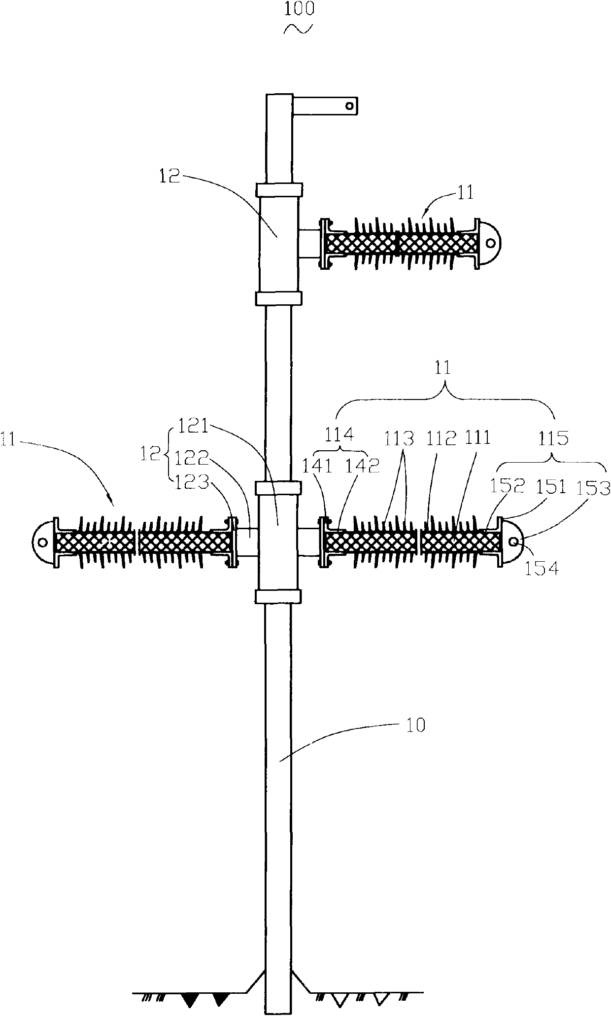 Composite insulating tower for power grid transmission line