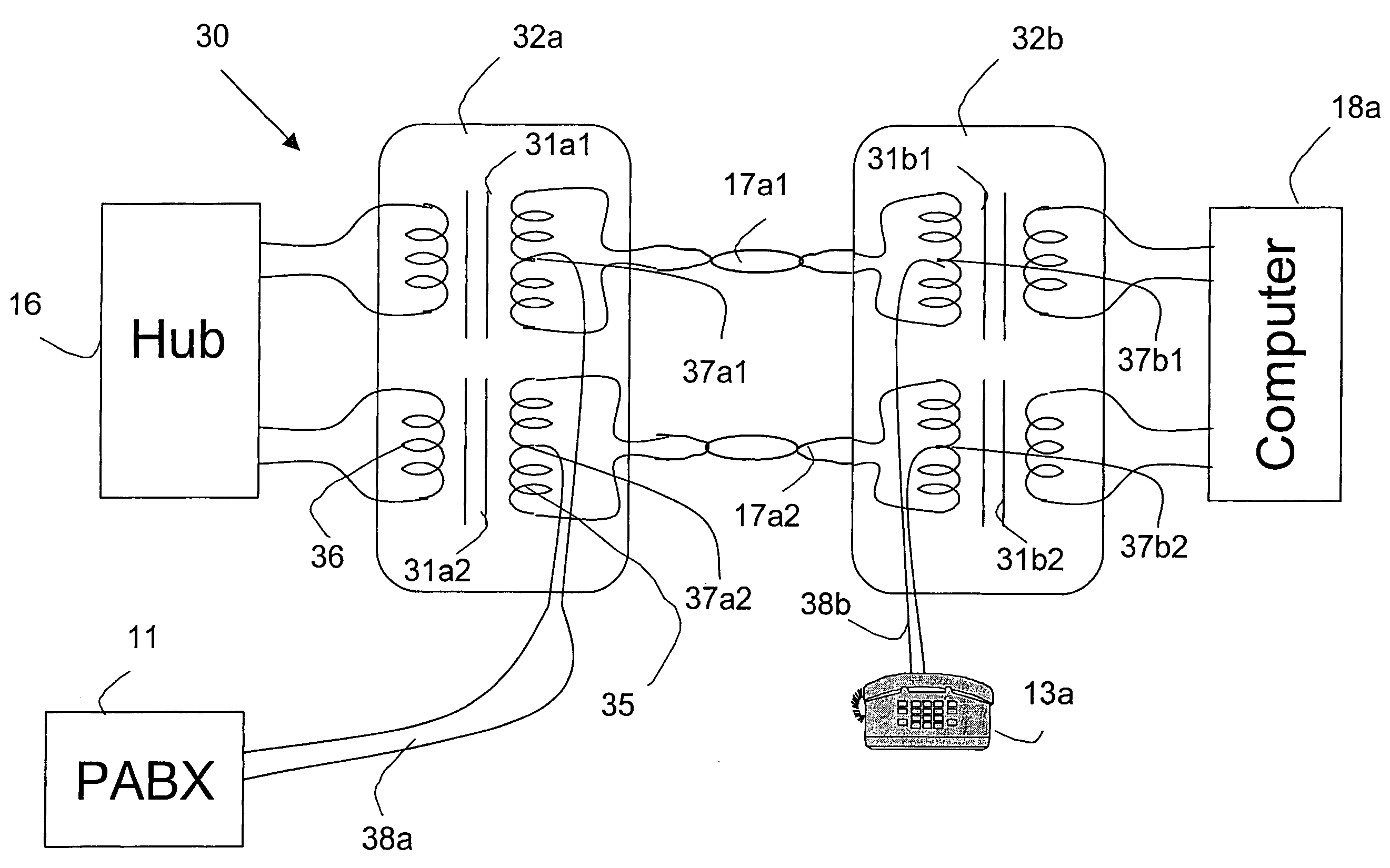 Telephone communication system and method over local area network wiring