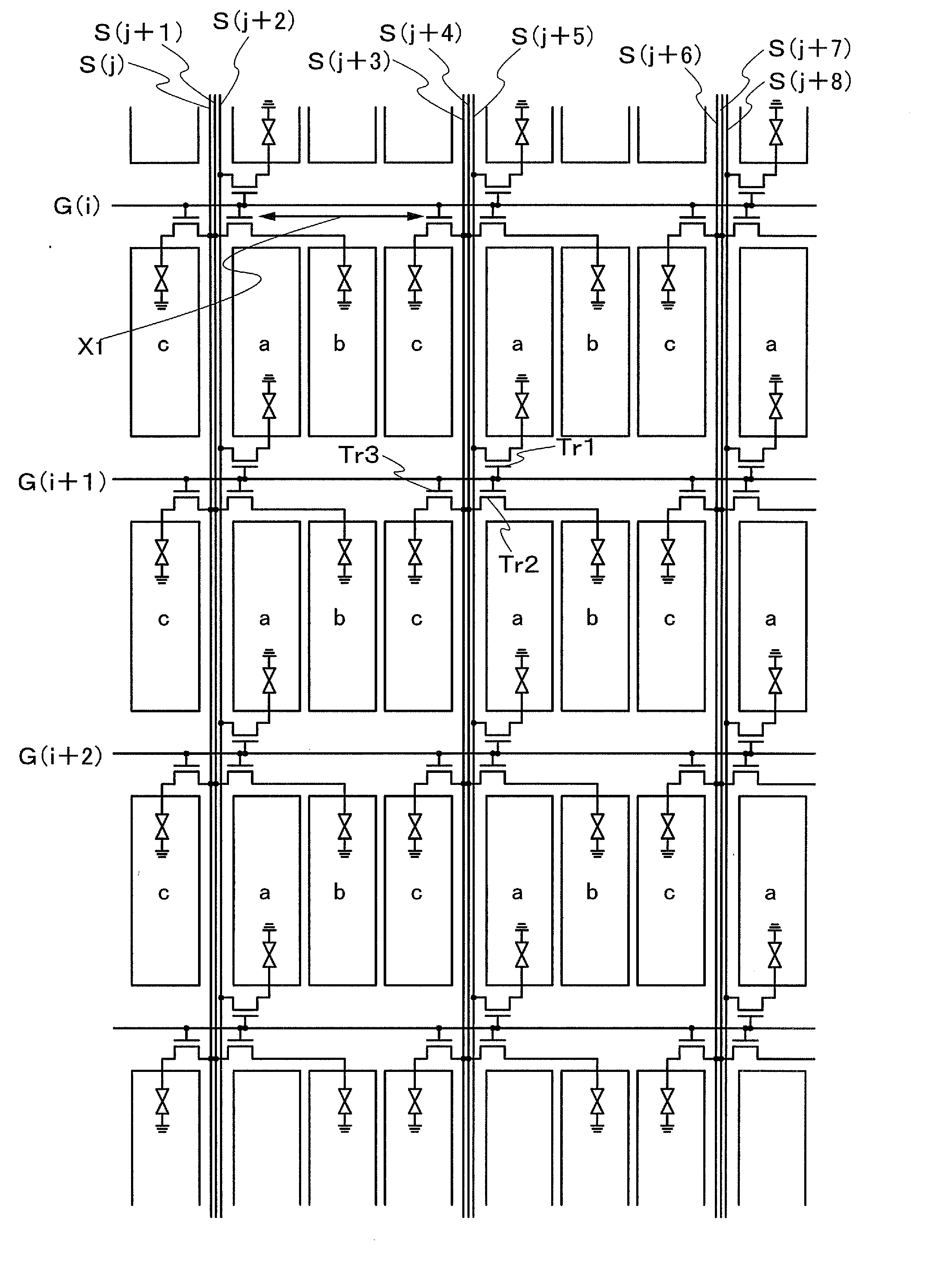 TFT arrangement for display device