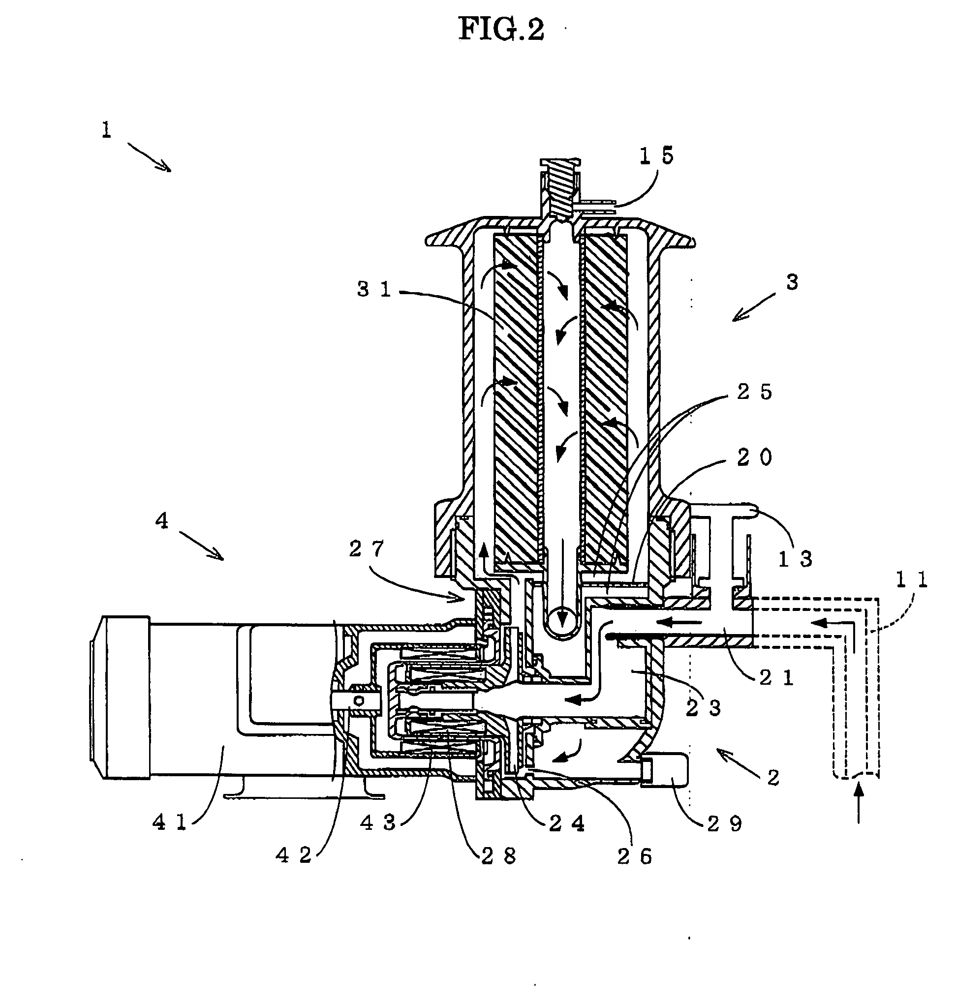 Filtration device combined with self-priming pump