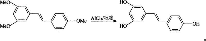 Process for synthesizing resveratrol by using de-methylation technology