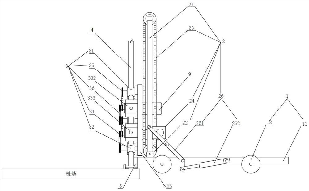 Movable pile head steel bar automatic straightening device