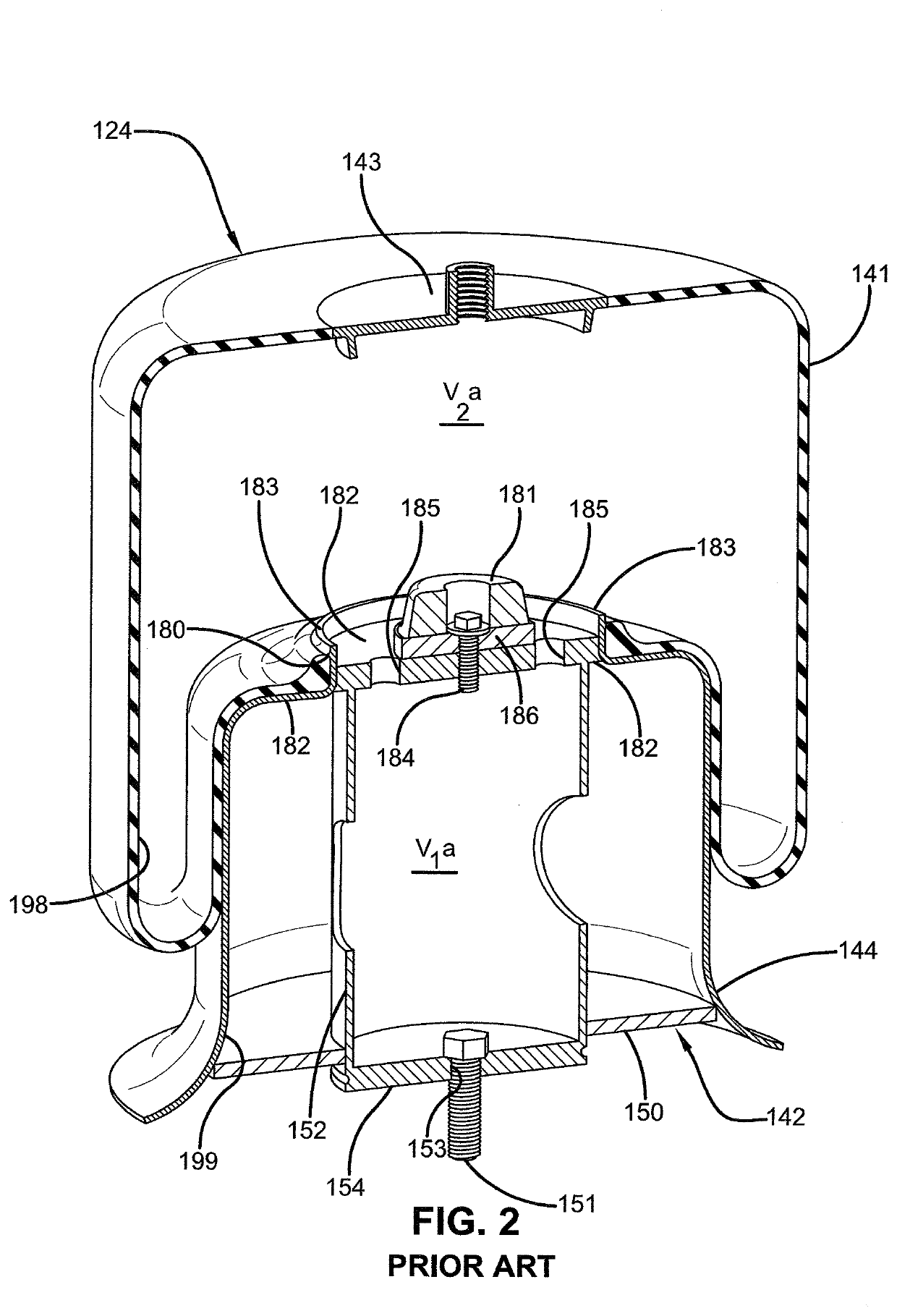 Damping air spring with substantially fixed volume