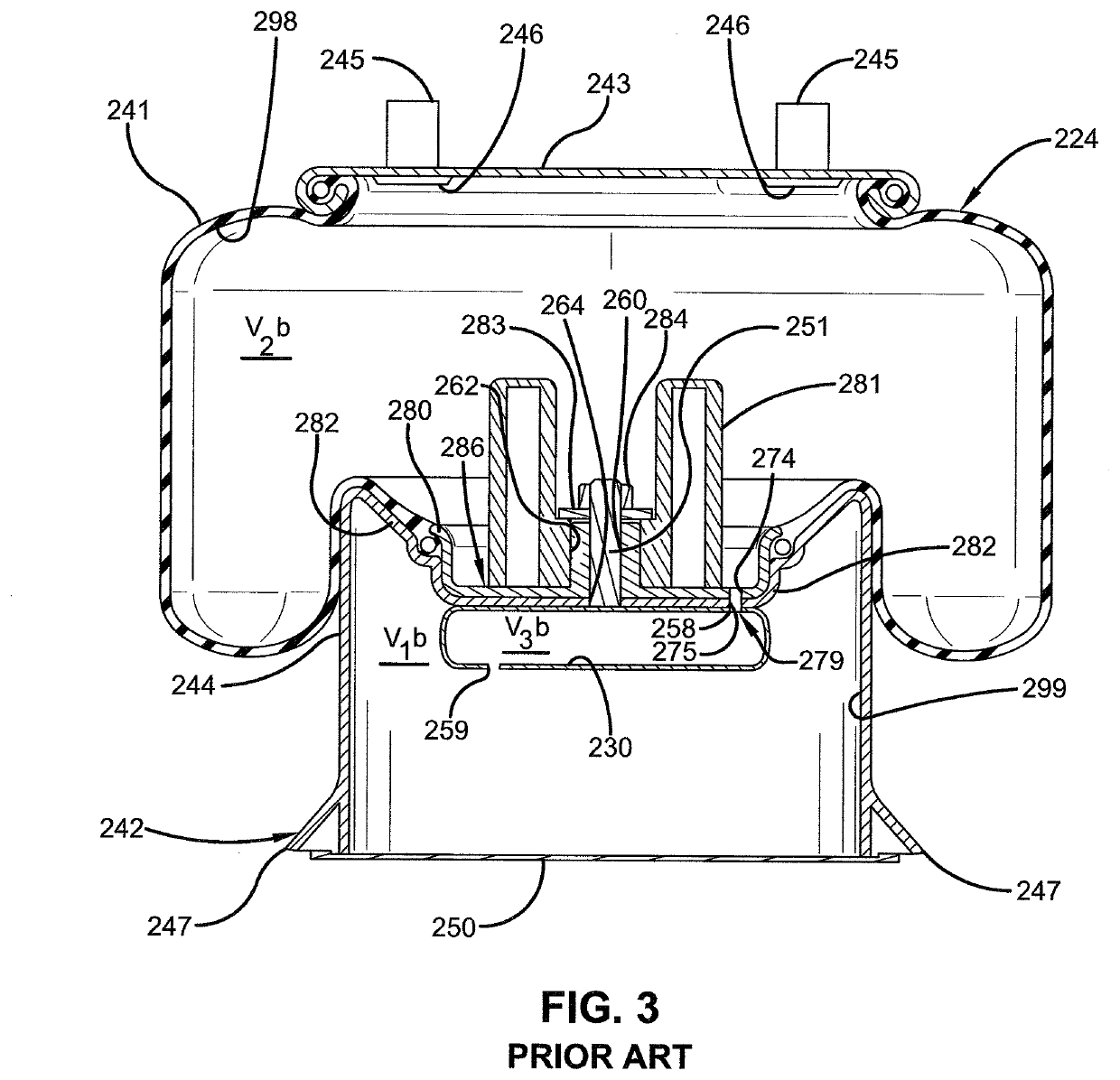 Damping air spring with substantially fixed volume