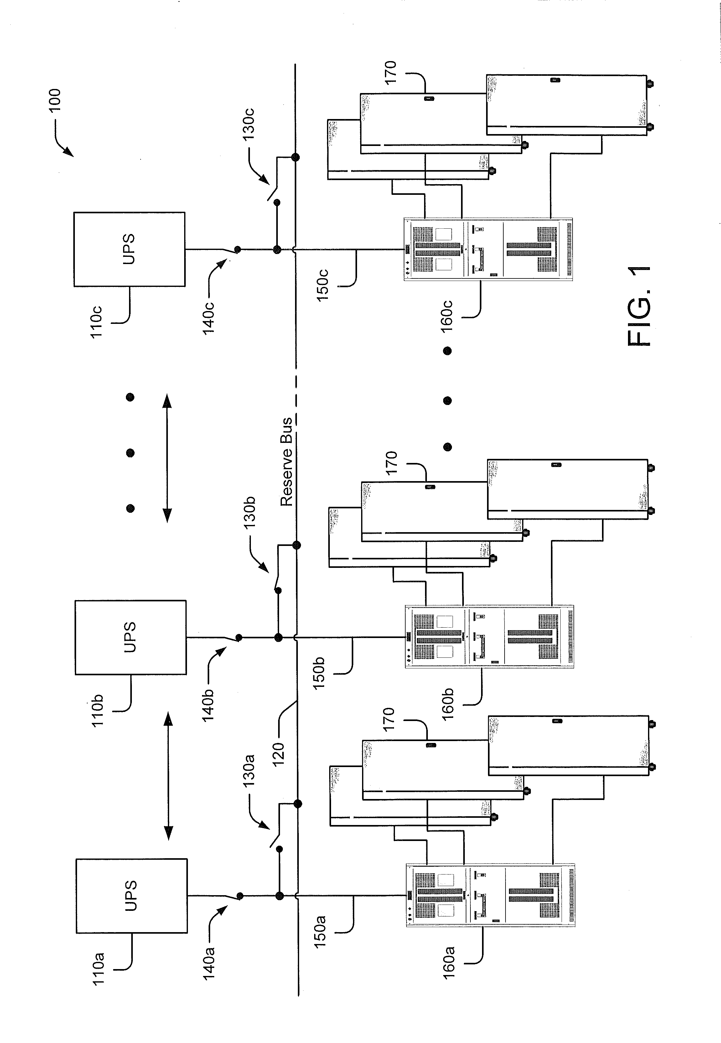 Data processing system power distribution using reserve bus