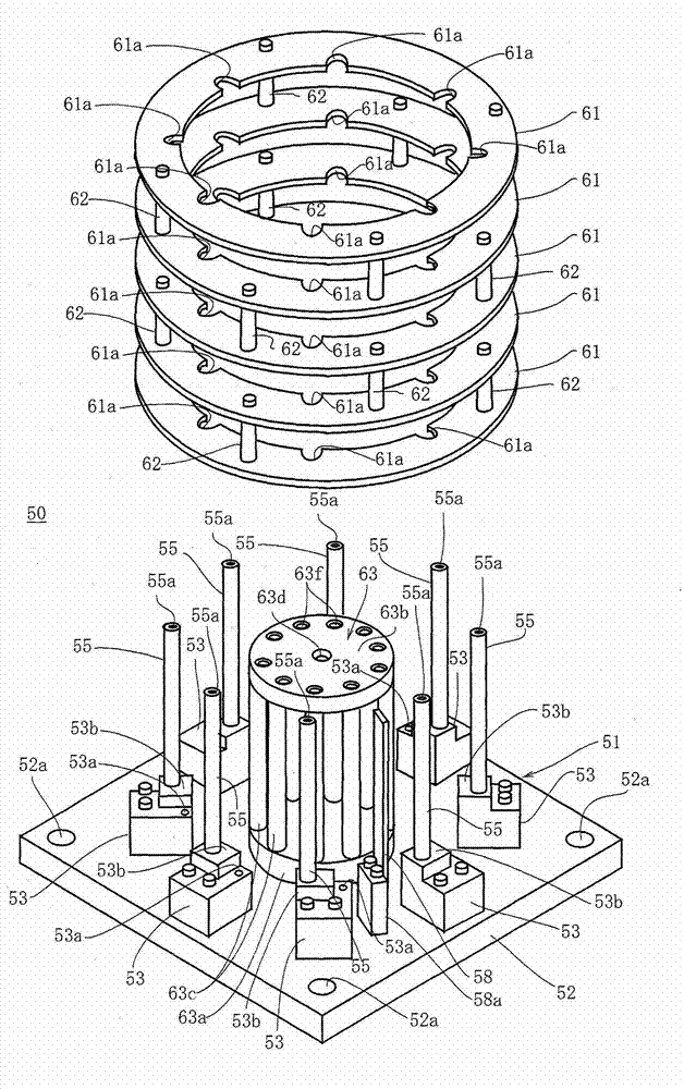 Manufacturing device of stator with skewed slots