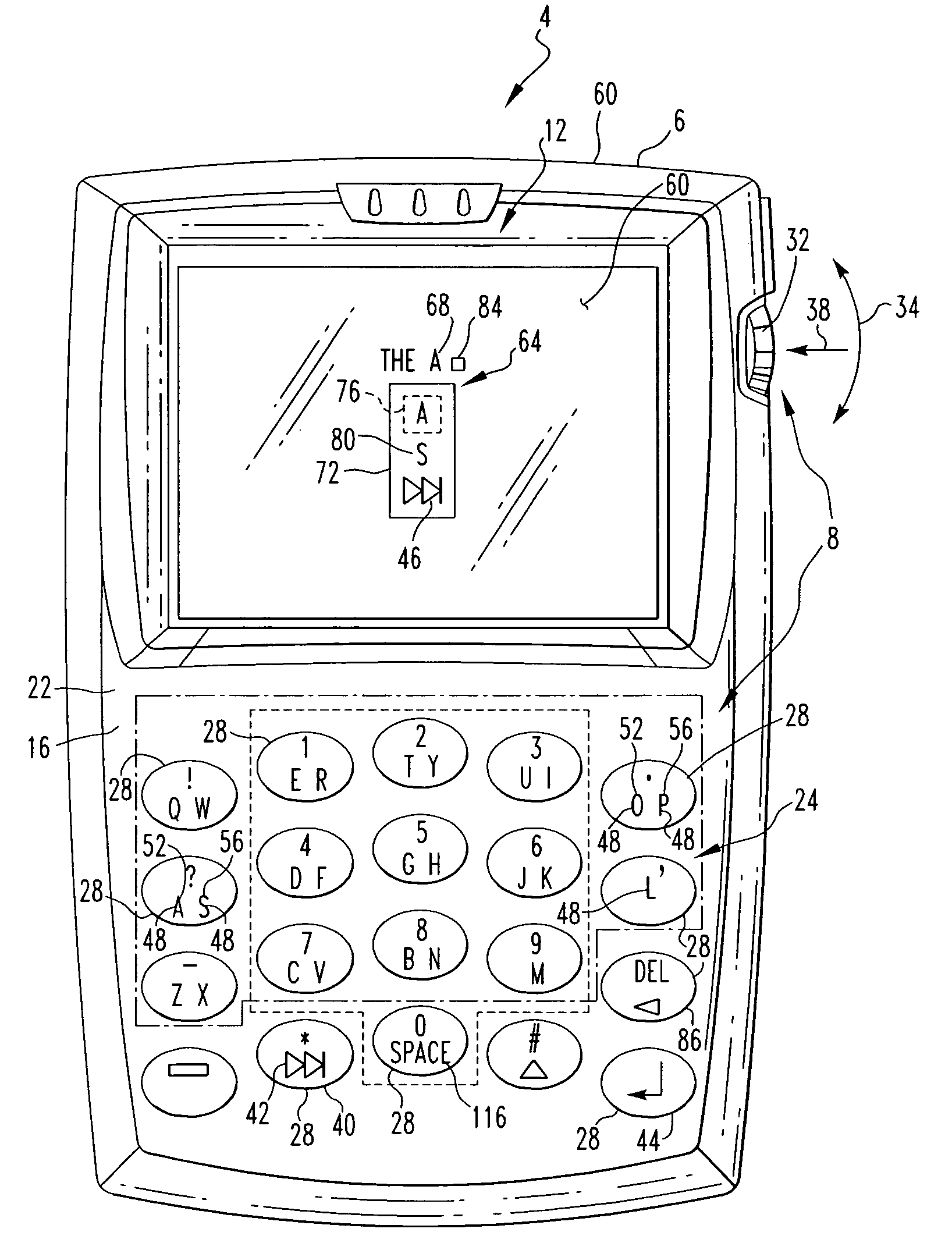 Handheld electronic device with text disambiguation