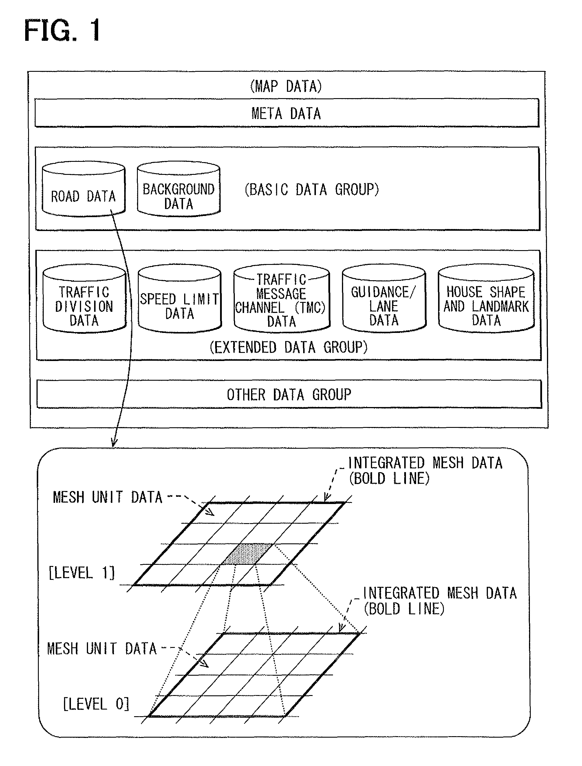 Method for creating map data and map data utilization apparatus