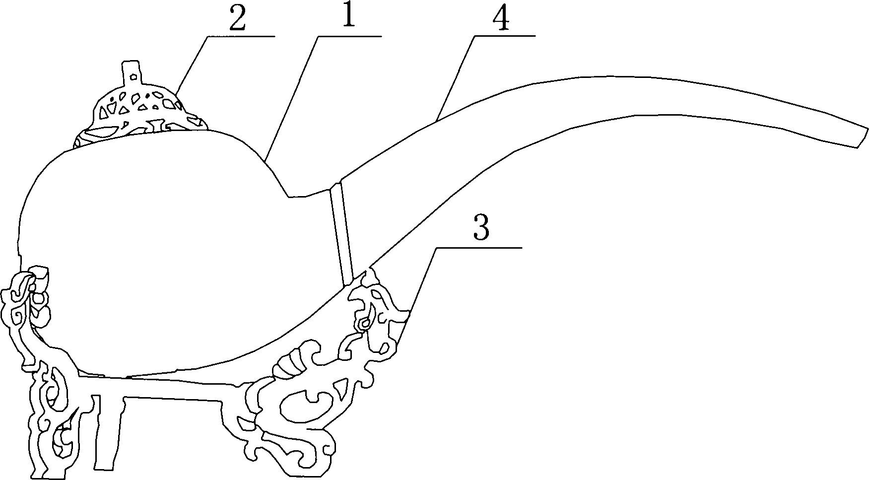 Smoking-pipe-shaped carved wooden censer