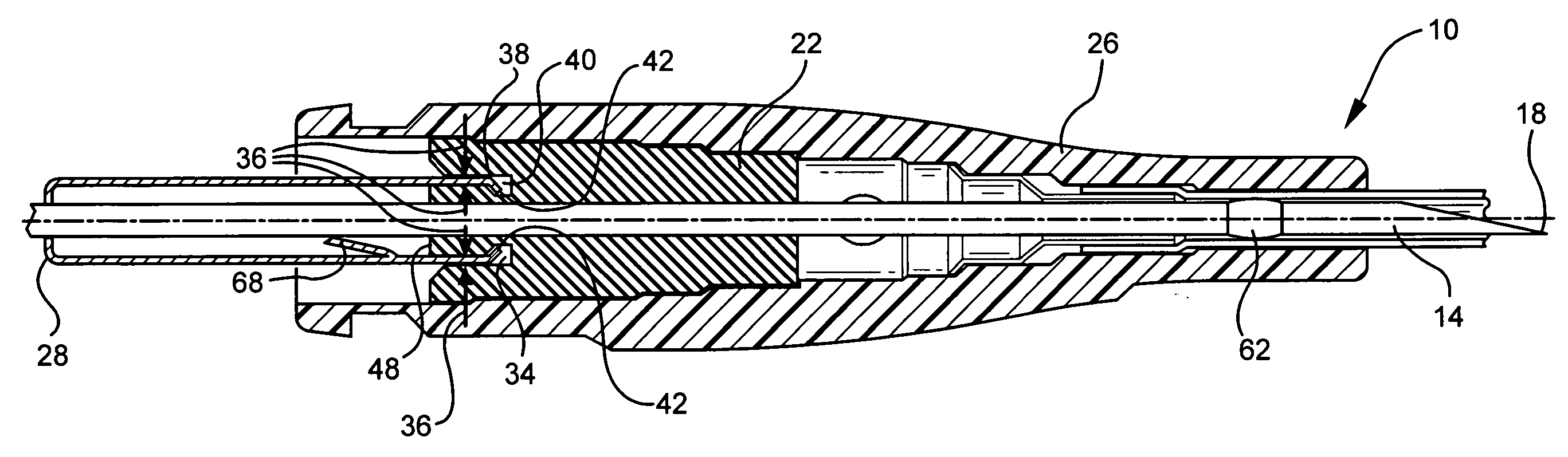 Needle shield to septum interconnect