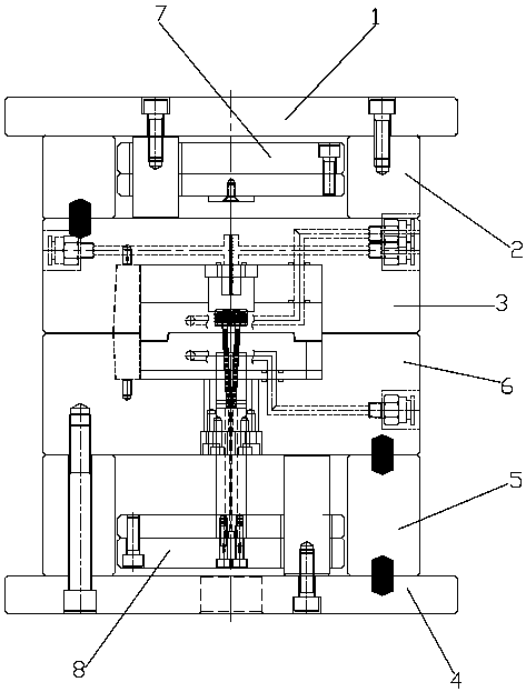 A circular product injection mold with a push-rod slide block demoulding structure