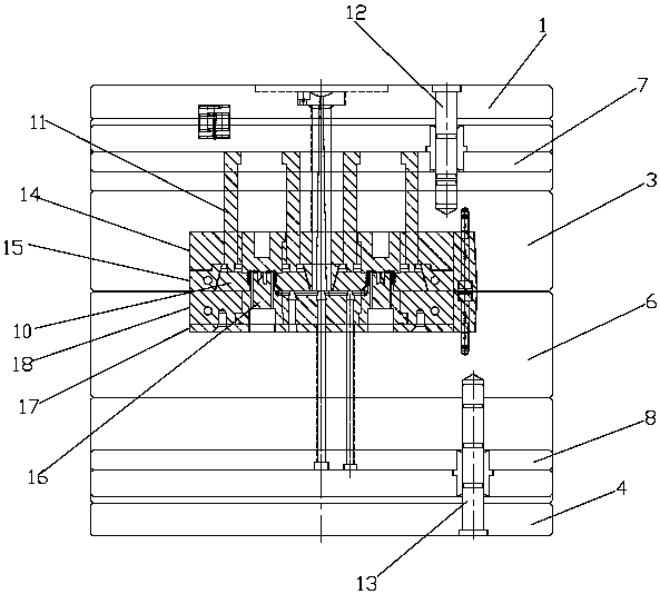 A circular product injection mold with a push-rod slide block demoulding structure