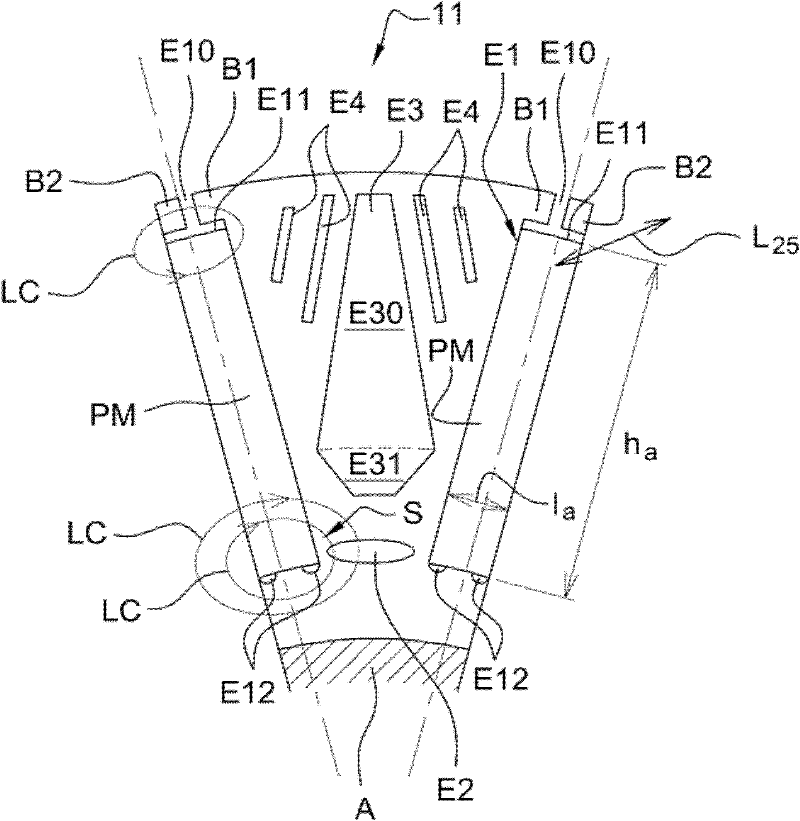 Synchronous rotating electric machine with permanent magnets and flux concentration