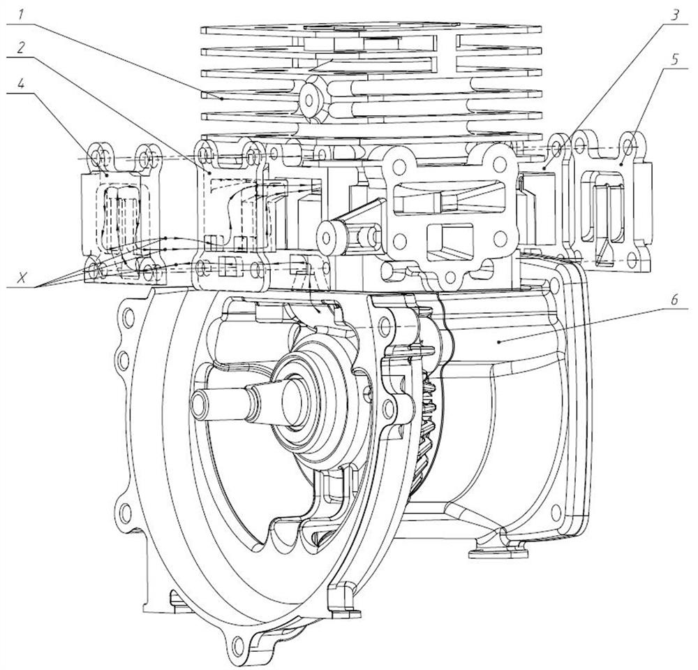 Compact long-path layered scavenging structure cylinder body