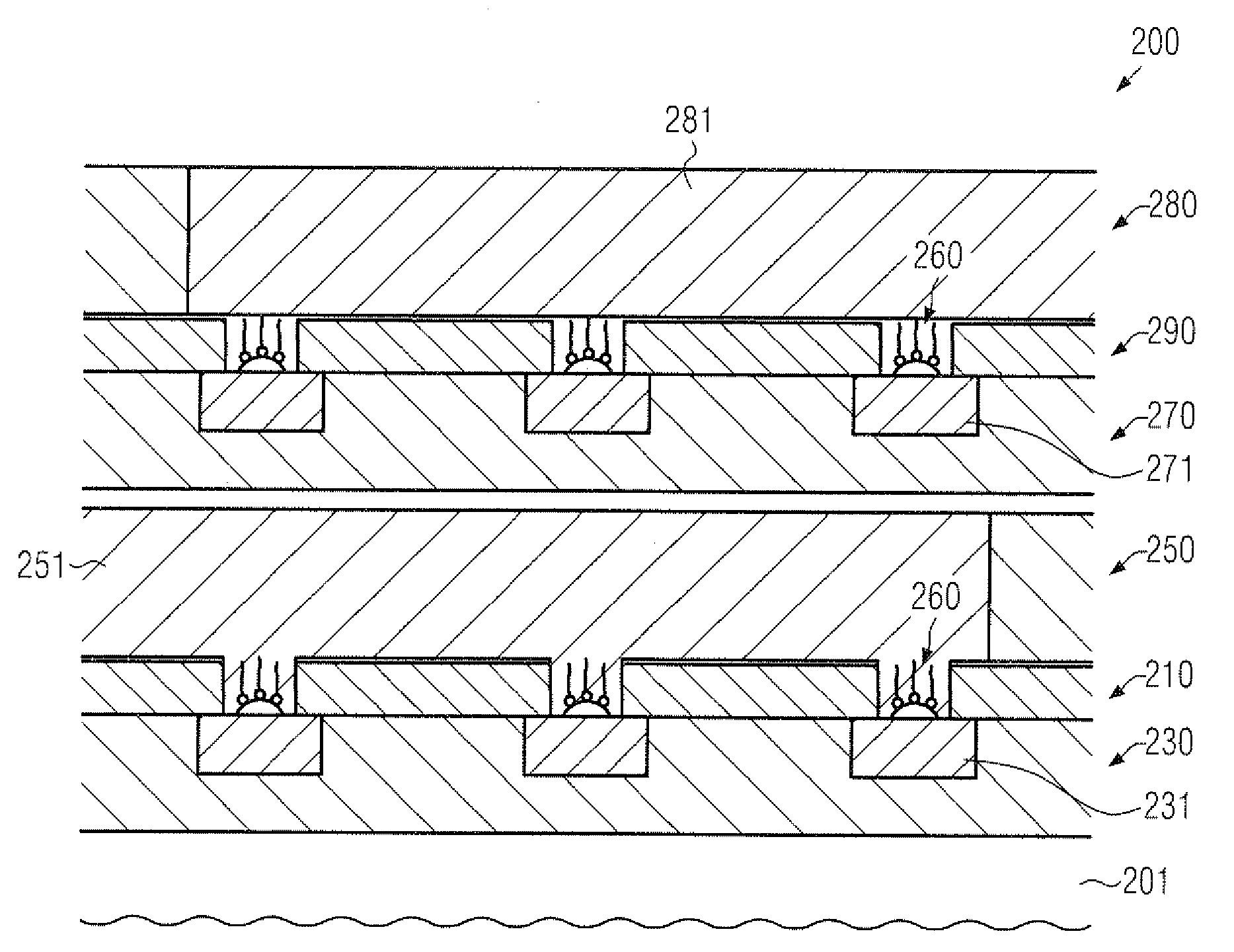 CMOS device including molecular storage elements in a via level