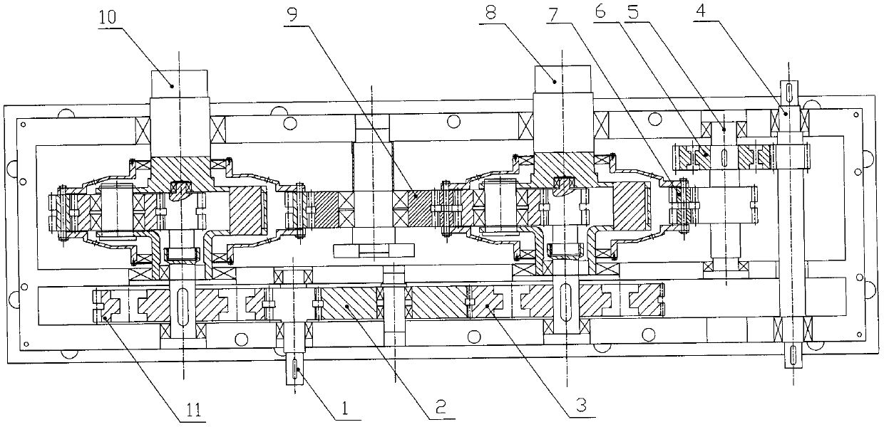 Speed-adjustable double-output herringbone-arc-tooth differential transmission system