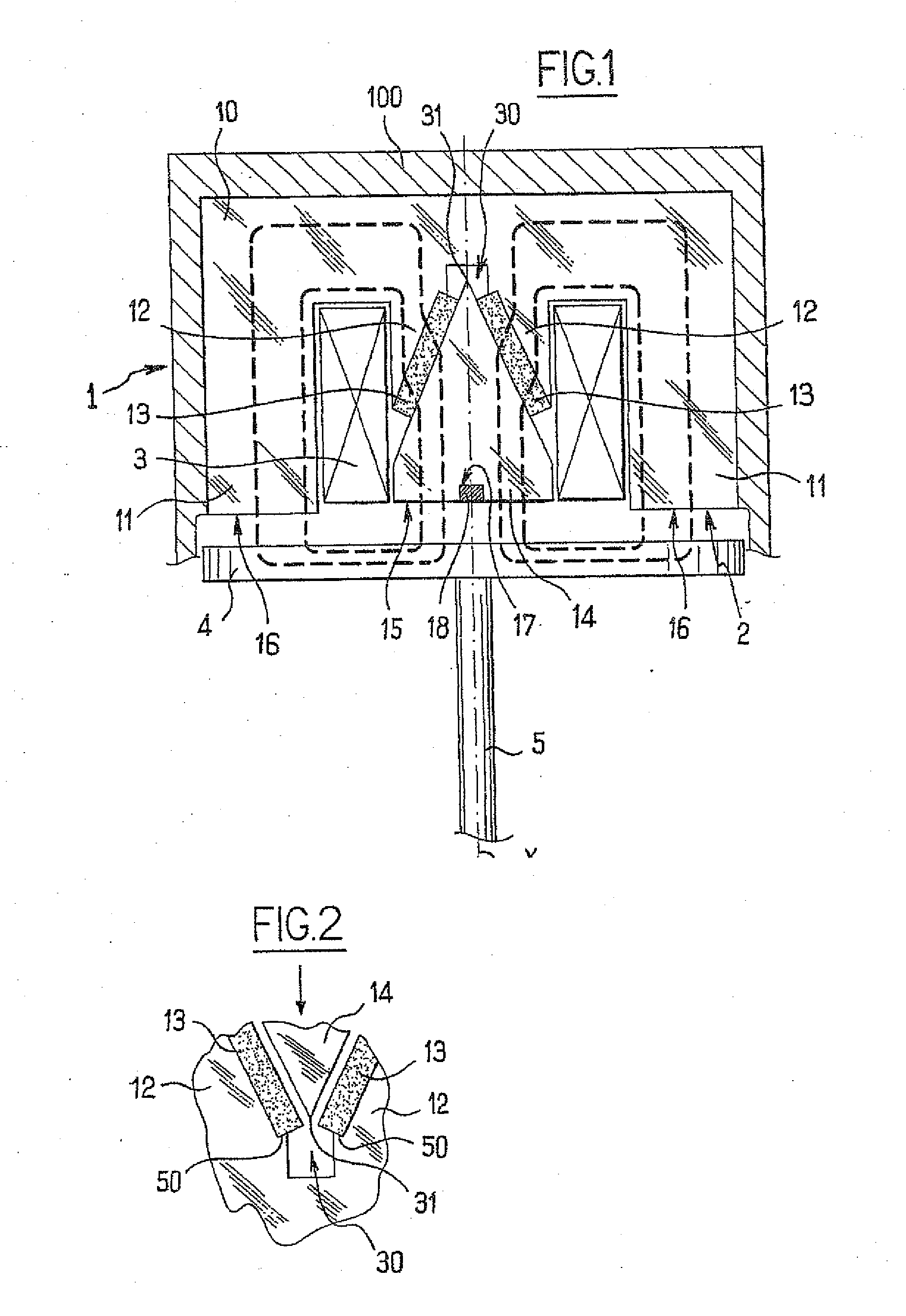 Electromagnetic actuator having permanent magnets placed in the form of a v in an electromagnetically optimized arrangement