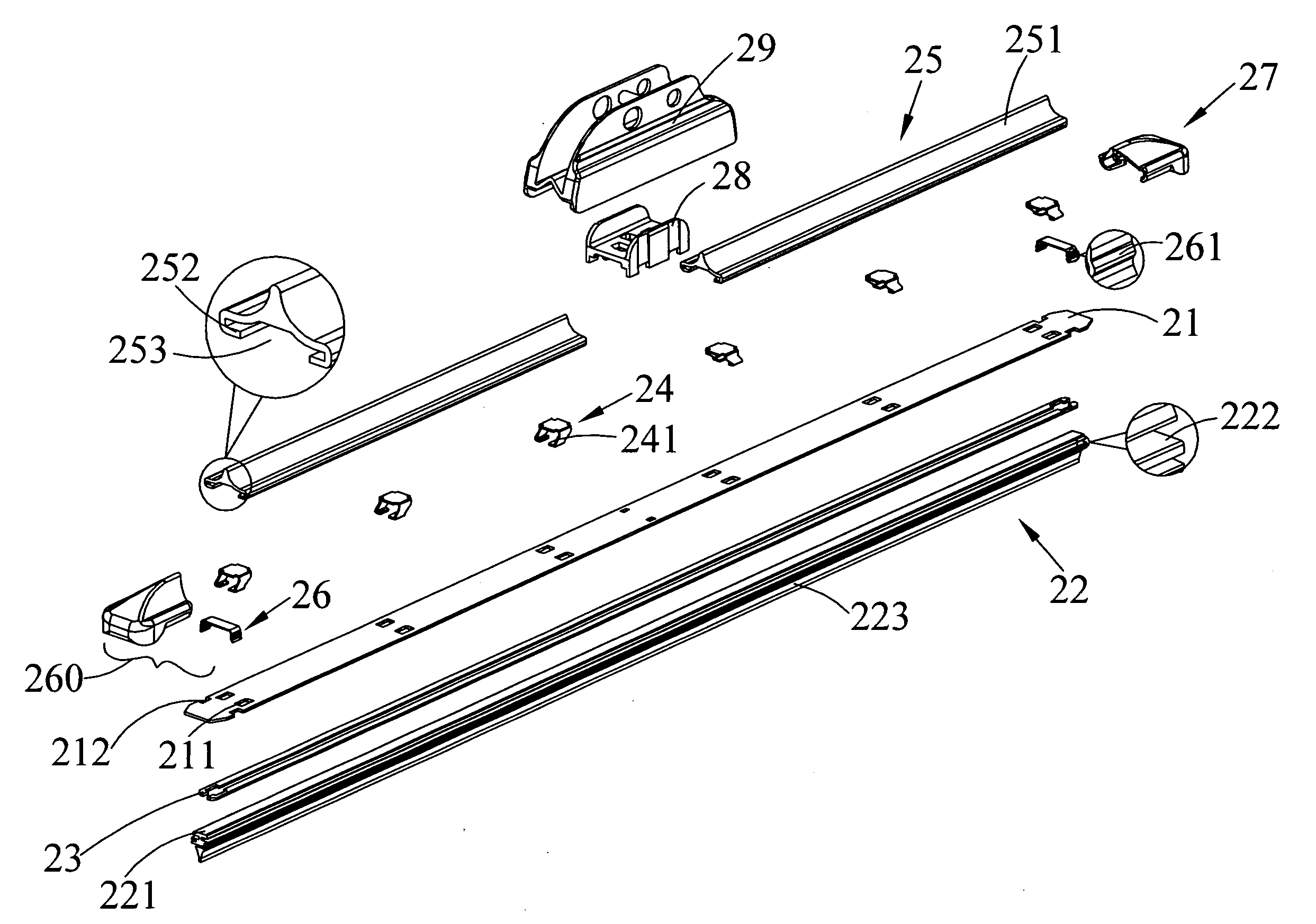 Windshield wiper blade structure