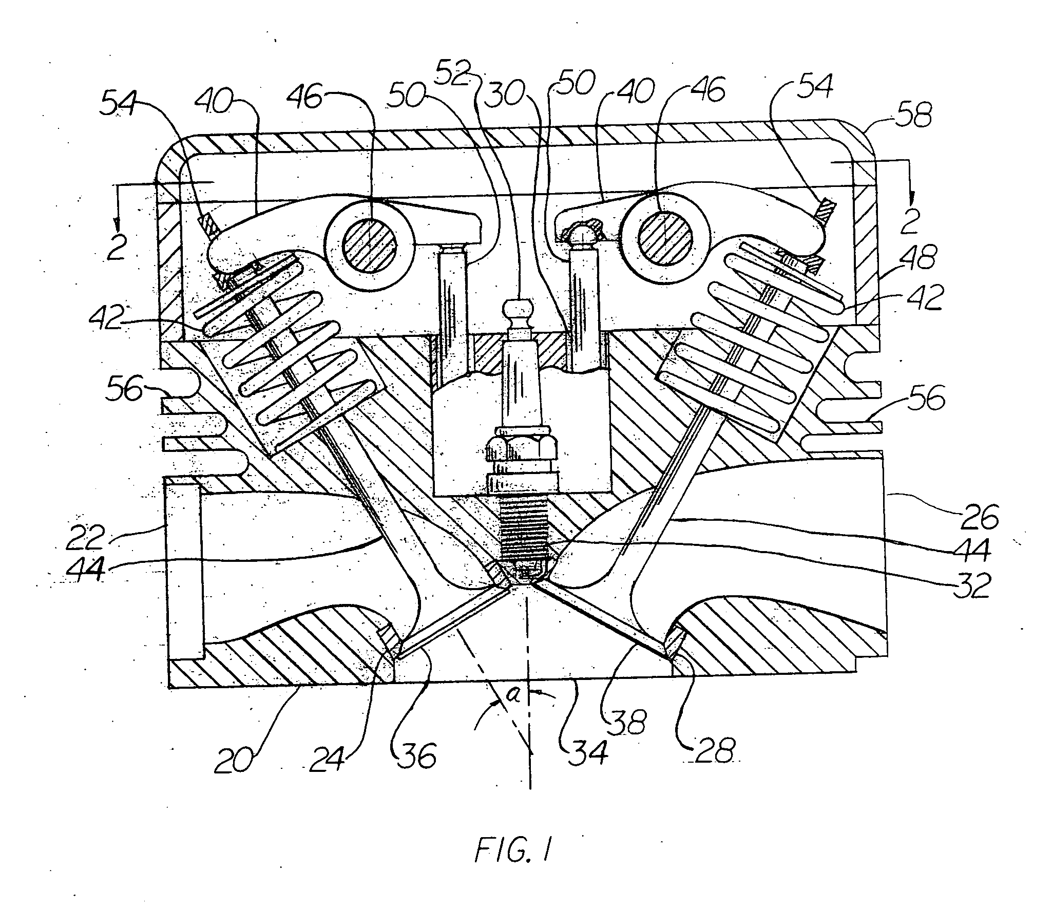 Four valves per cylinder engine head