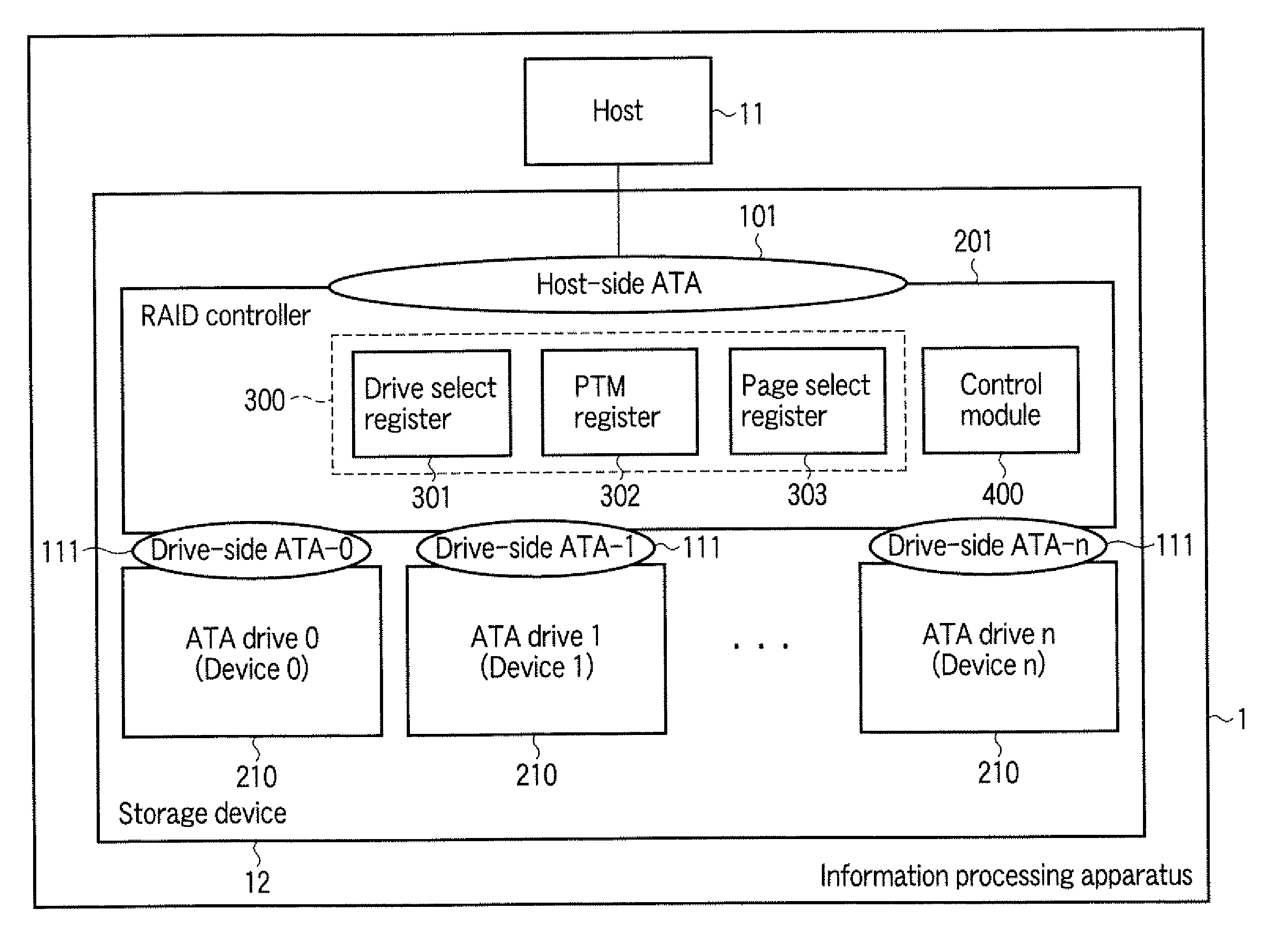 Disk array control device and storage device