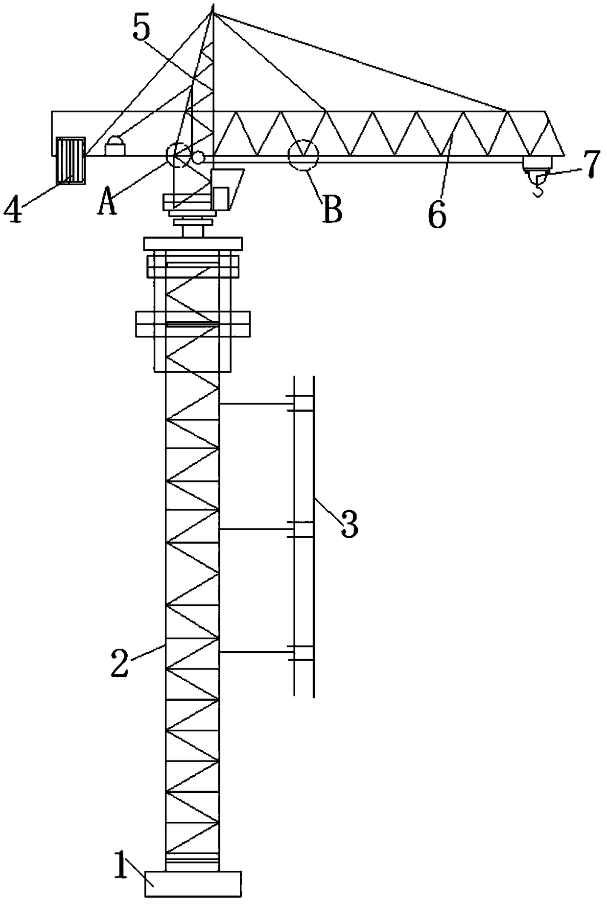 Tower type hauling-up device capable of effectively bolting and anchoring lifting arm