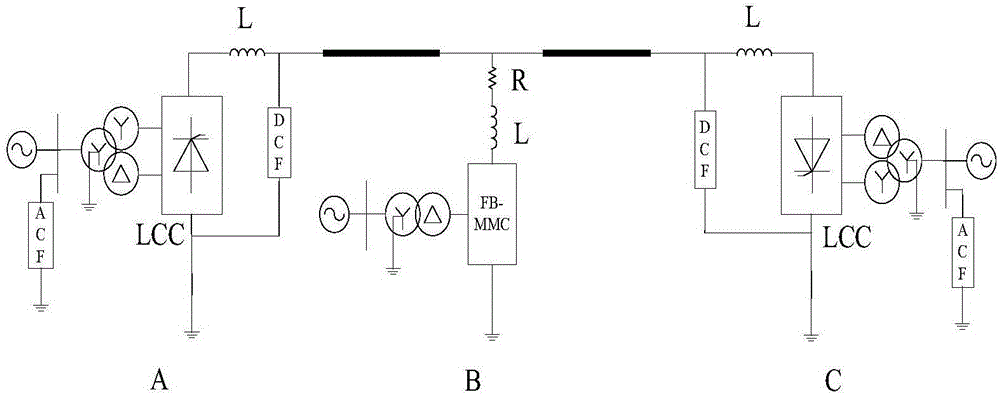 Power reversing method for hybrid three-terminal high-voltage direct-current transmission system