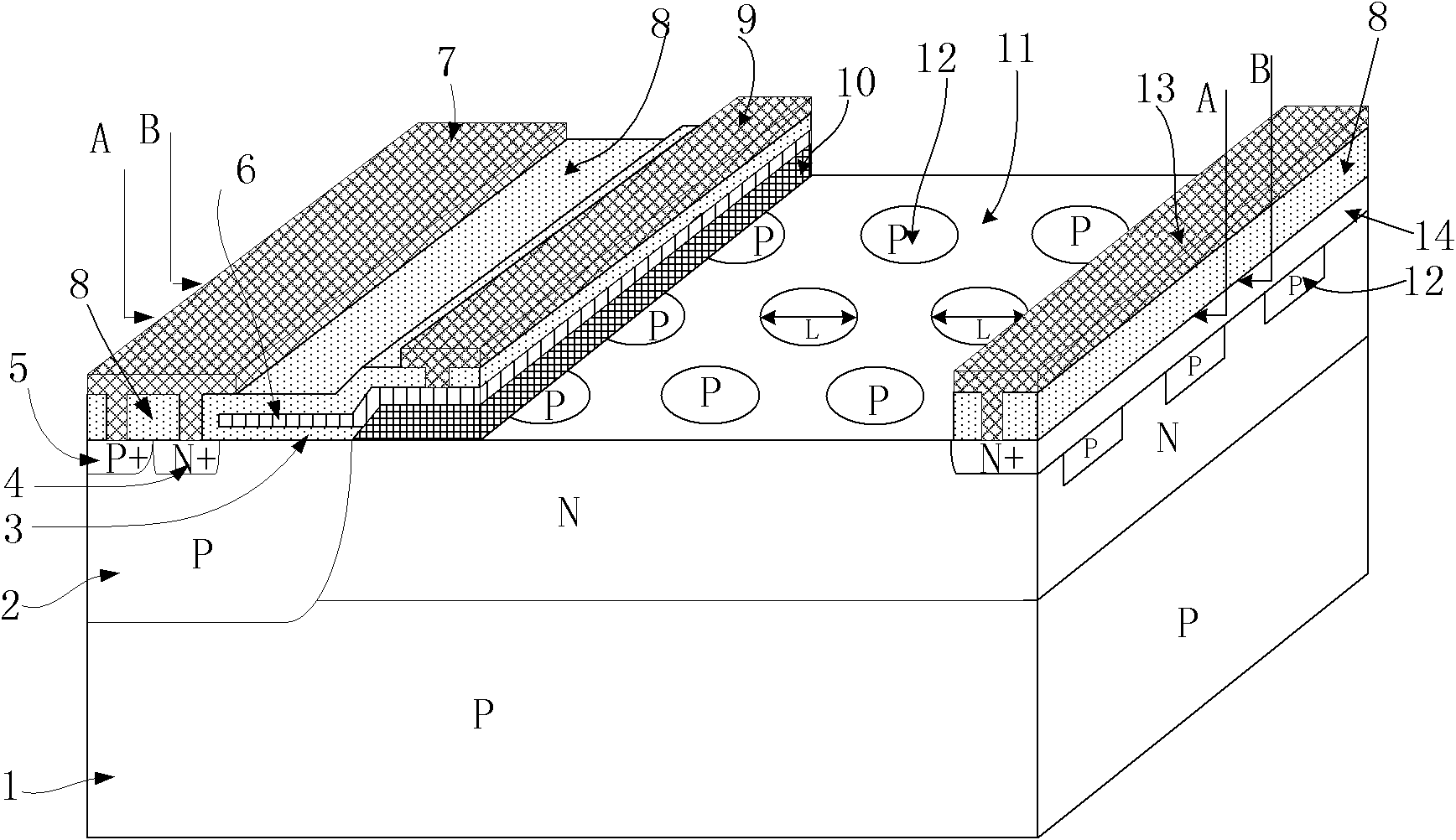 N-type super-junction transverse double-diffusion metal oxide semiconductor tube