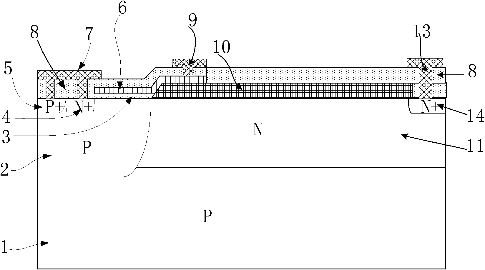 N-type super-junction transverse double-diffusion metal oxide semiconductor tube