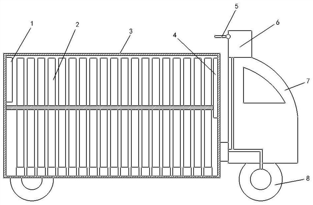 A refrigerated temperature-controlled container truck that can automatically remove snow from the roof