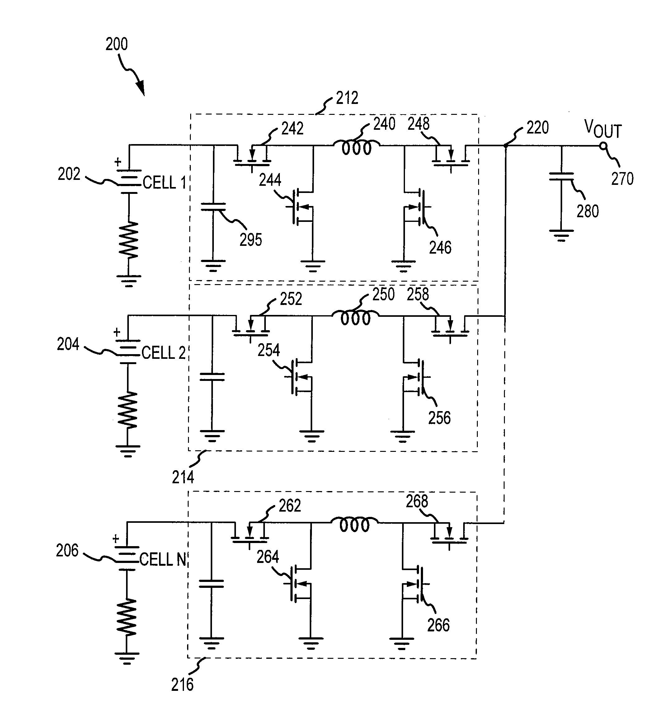 Power source having a parallel cell topology