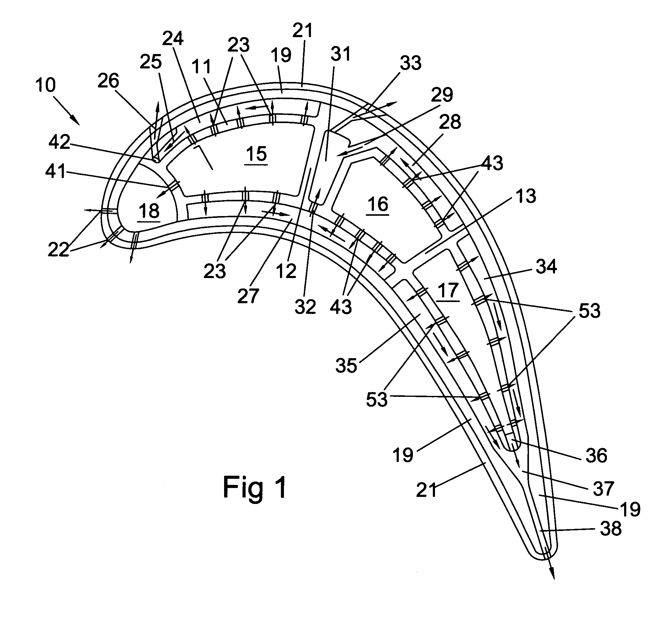 Turbine airfoil with multiple near wall compartment cooling