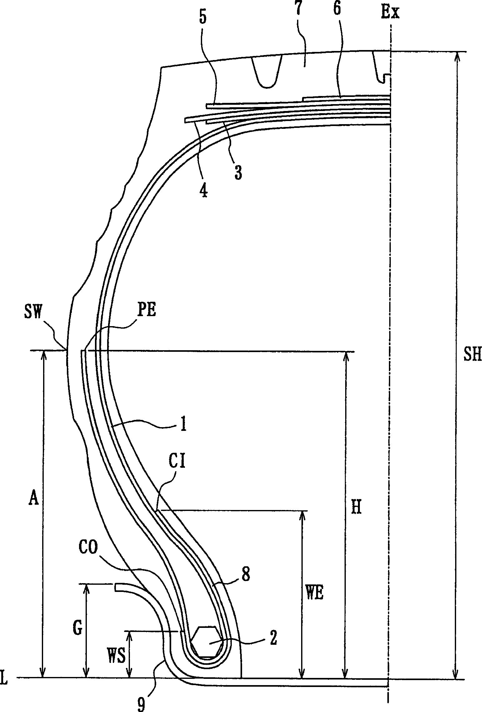 Air-inflation meridian tire for heavy load