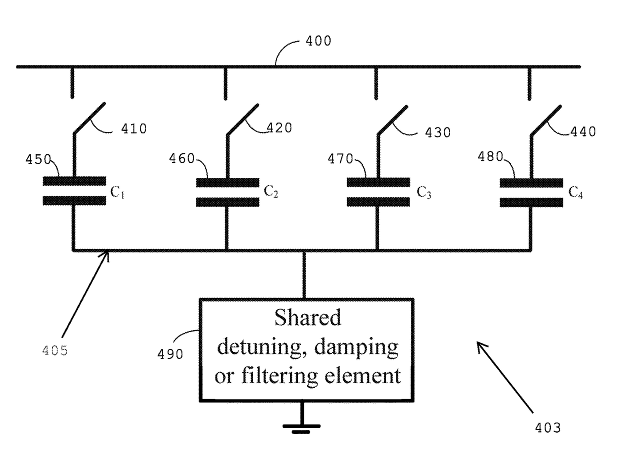 System using a subcircuit shared between capacitors for providing reactive power