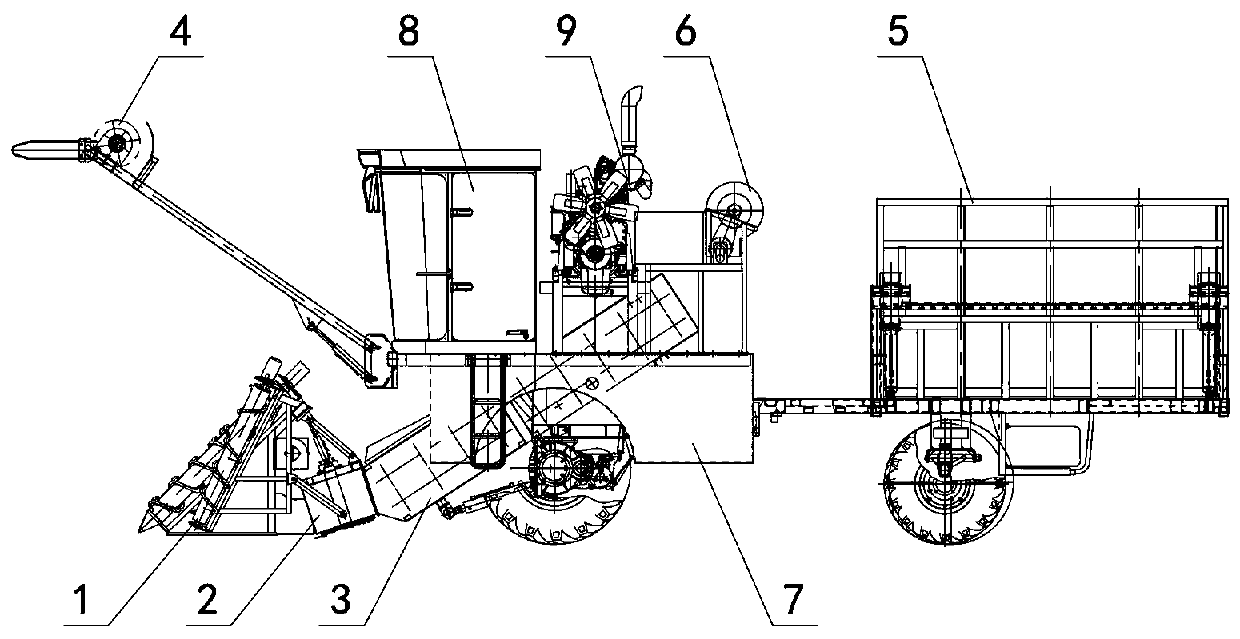 High-efficiency double-row whole-rod type sugarcane combine harvester