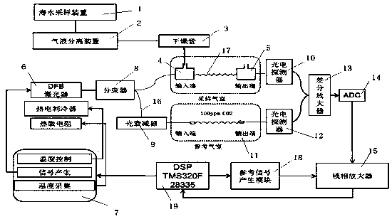 Seabed dissolved CO2 gas detection method and system based on photonic crystal fiber