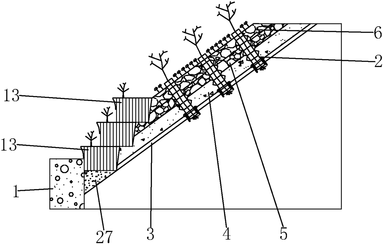 Ecological slope protection structure for preventing soil erosion and construction method thereof