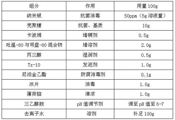 Nano-silver foaming agent used for sterilizing wounds of scalds and burns and ulcer wounds