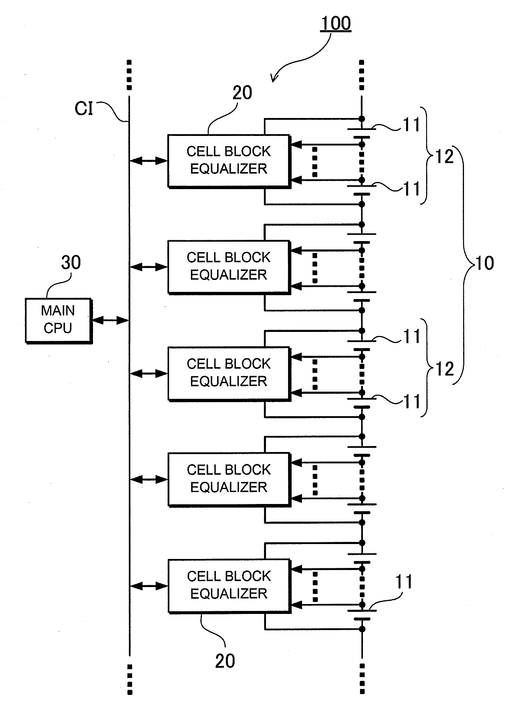 Power supply device capable of equalizing electrical properties of batteries