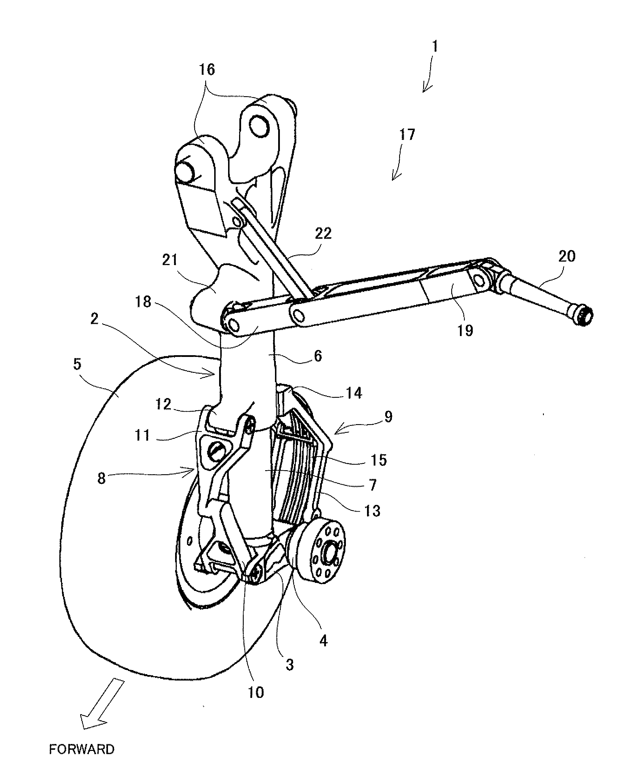 Method of attenuating noise in aircraft, landing gear structure of aircraft, and aircraft