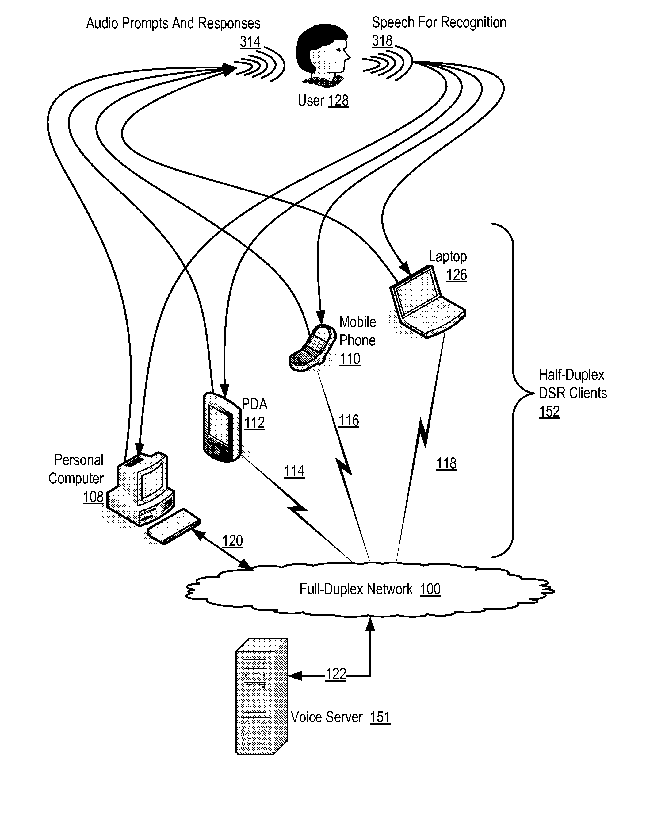 VOIP barge-in support for half-duplex DSR client on a full-duplex network