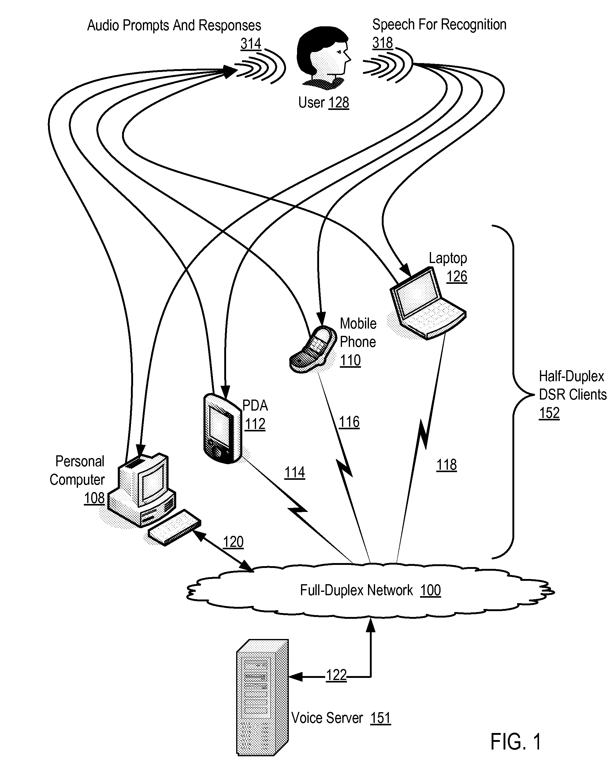 VOIP barge-in support for half-duplex DSR client on a full-duplex network