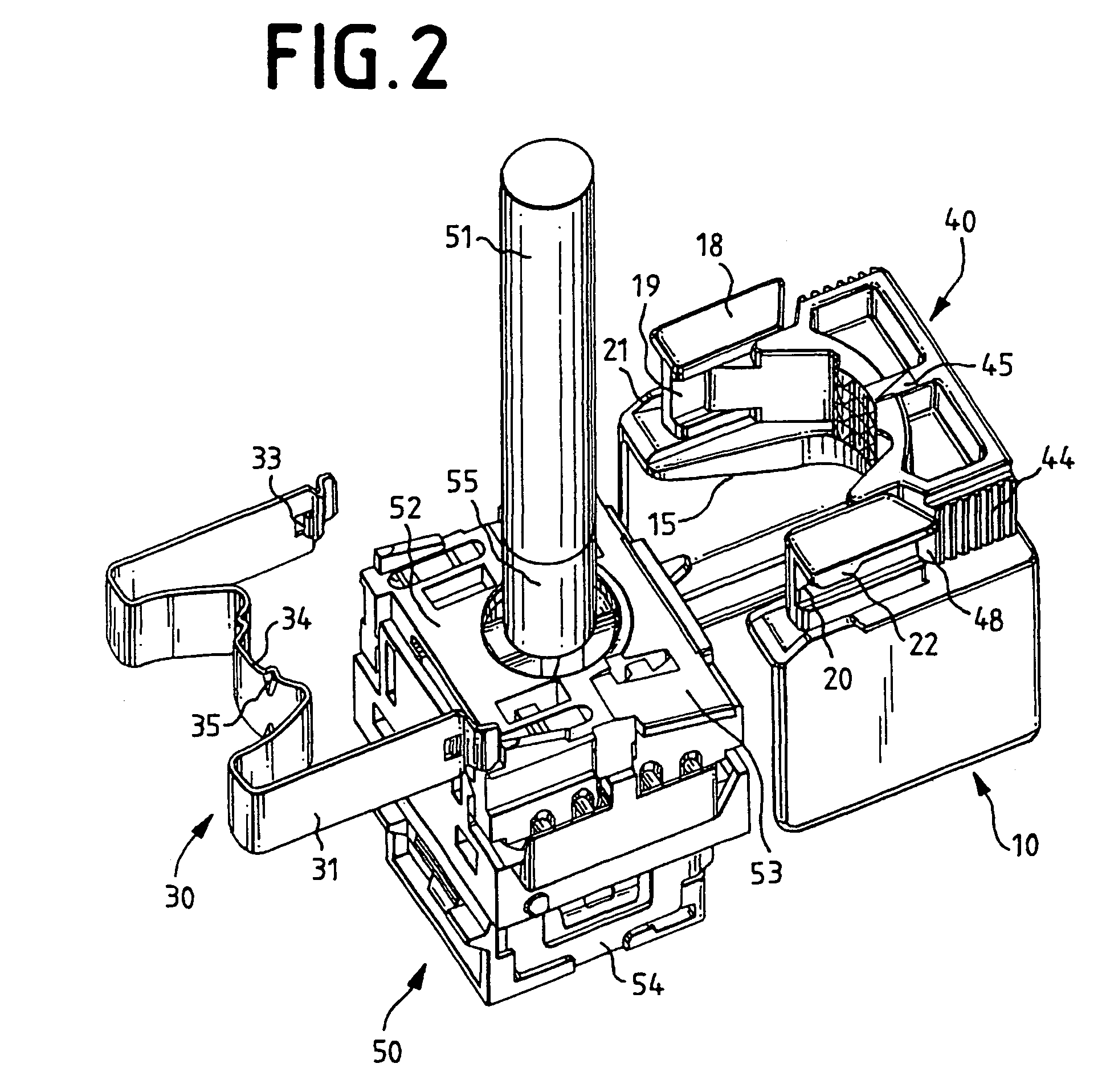 Strain-relief device for a plug-in connection in communications and data systems