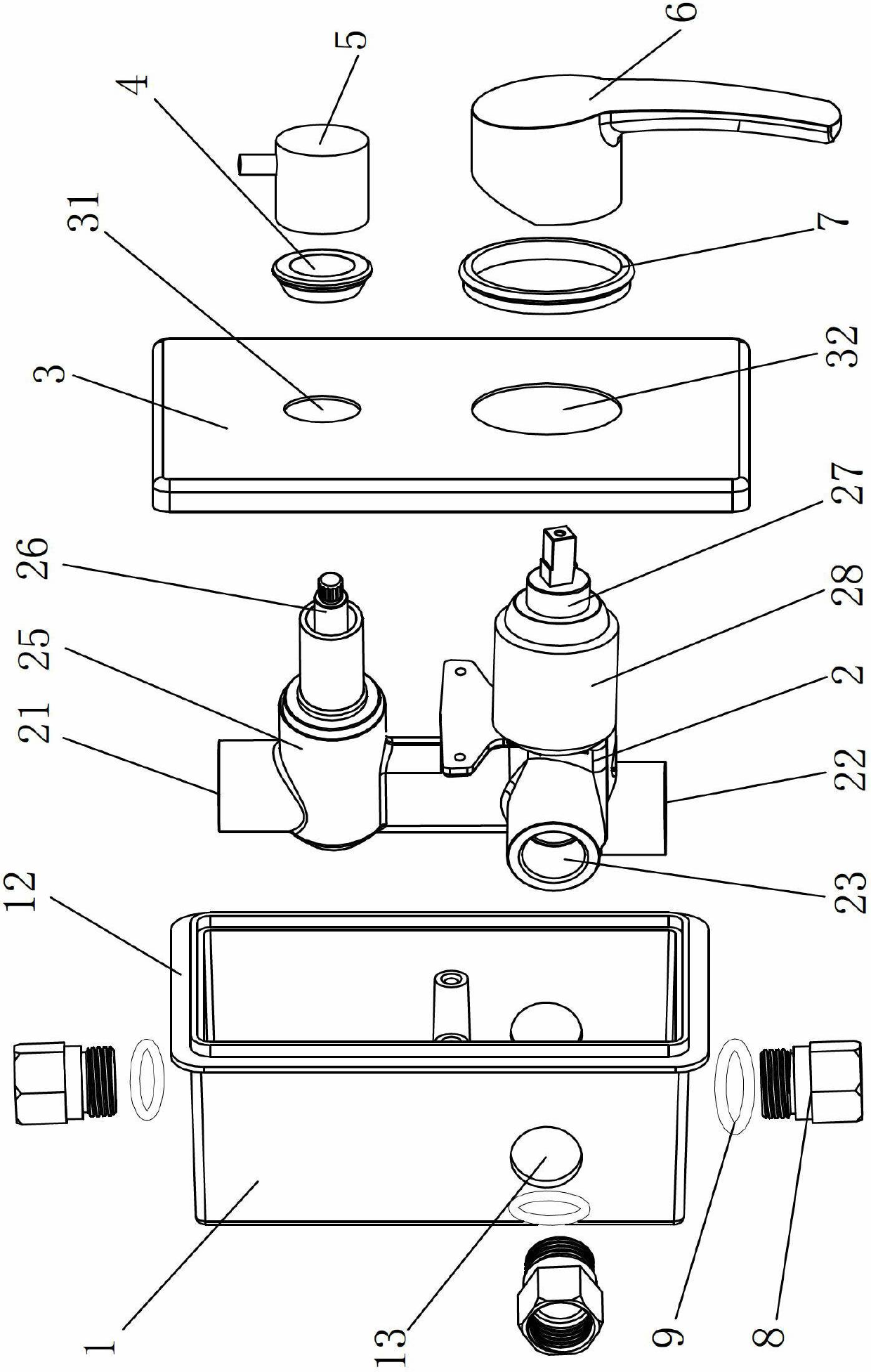 Concealed double-outlet shower faucet