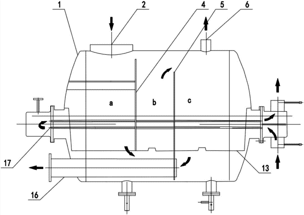 Gas-liquid separation device with built-in heat exchanger, and gas-liquid separation method