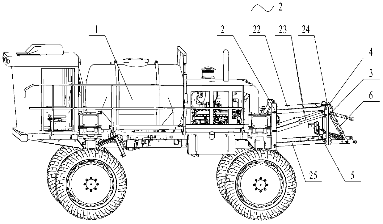 Multifunctional high and rapid mounting device and high-clearance sprayer comprising same