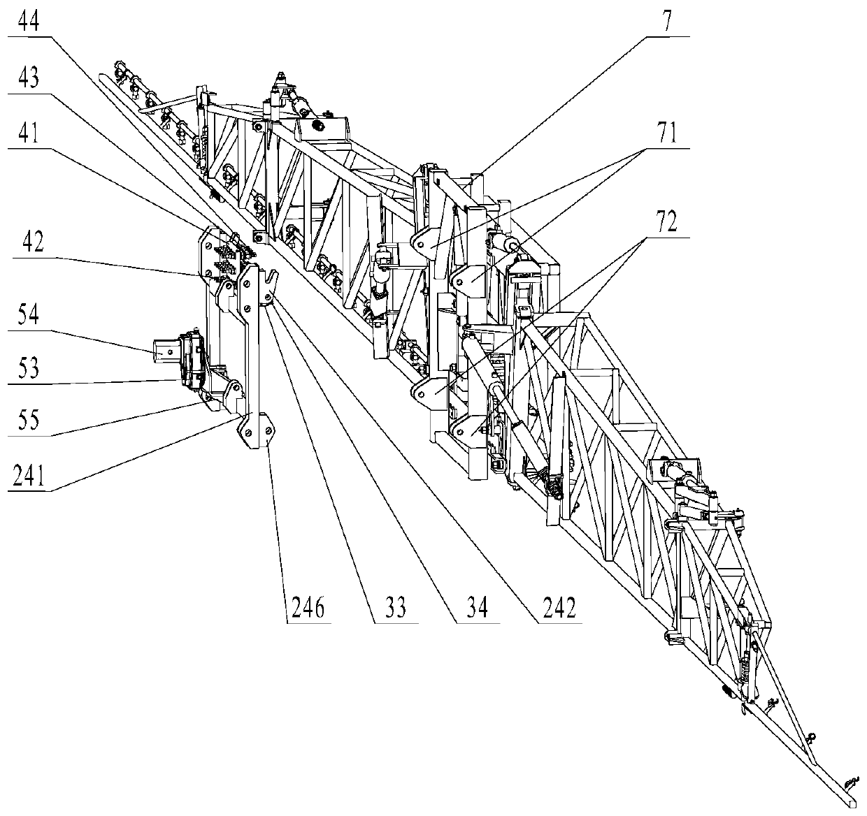 Multifunctional high and rapid mounting device and high-clearance sprayer comprising same